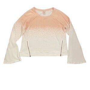 CALIA Effortless Zipper Sweatshirt Medium Printed Pink White Bell Sleeve